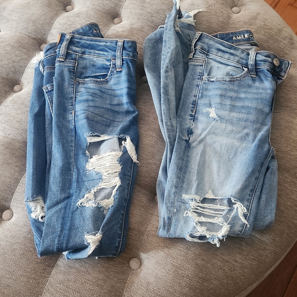 American Eagle Outfitters Women's Ripped Blue Skinny Jeans